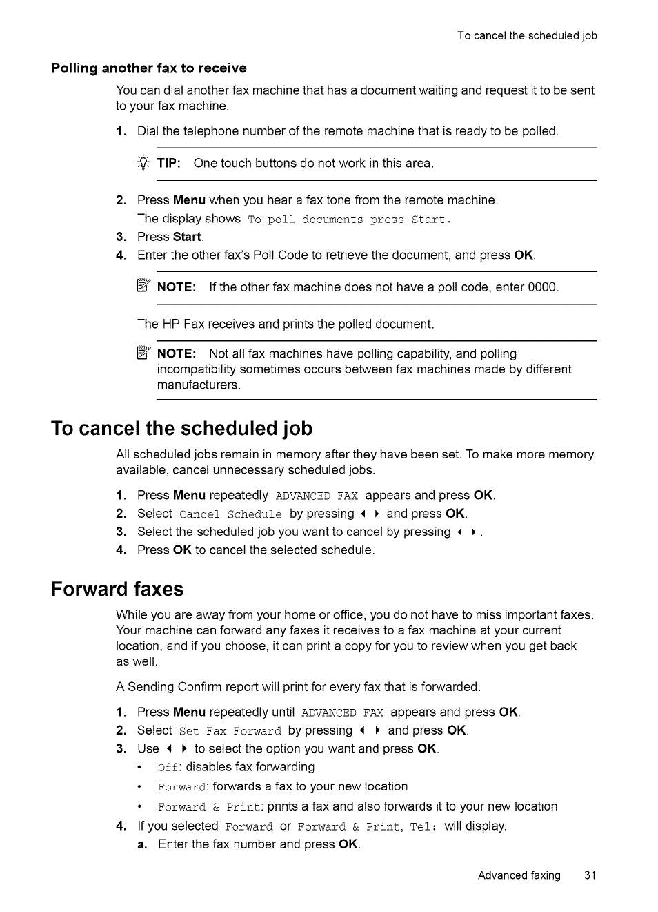 Polling, Setting send polling | HP 2140 User Manual | Page 34 / 70
