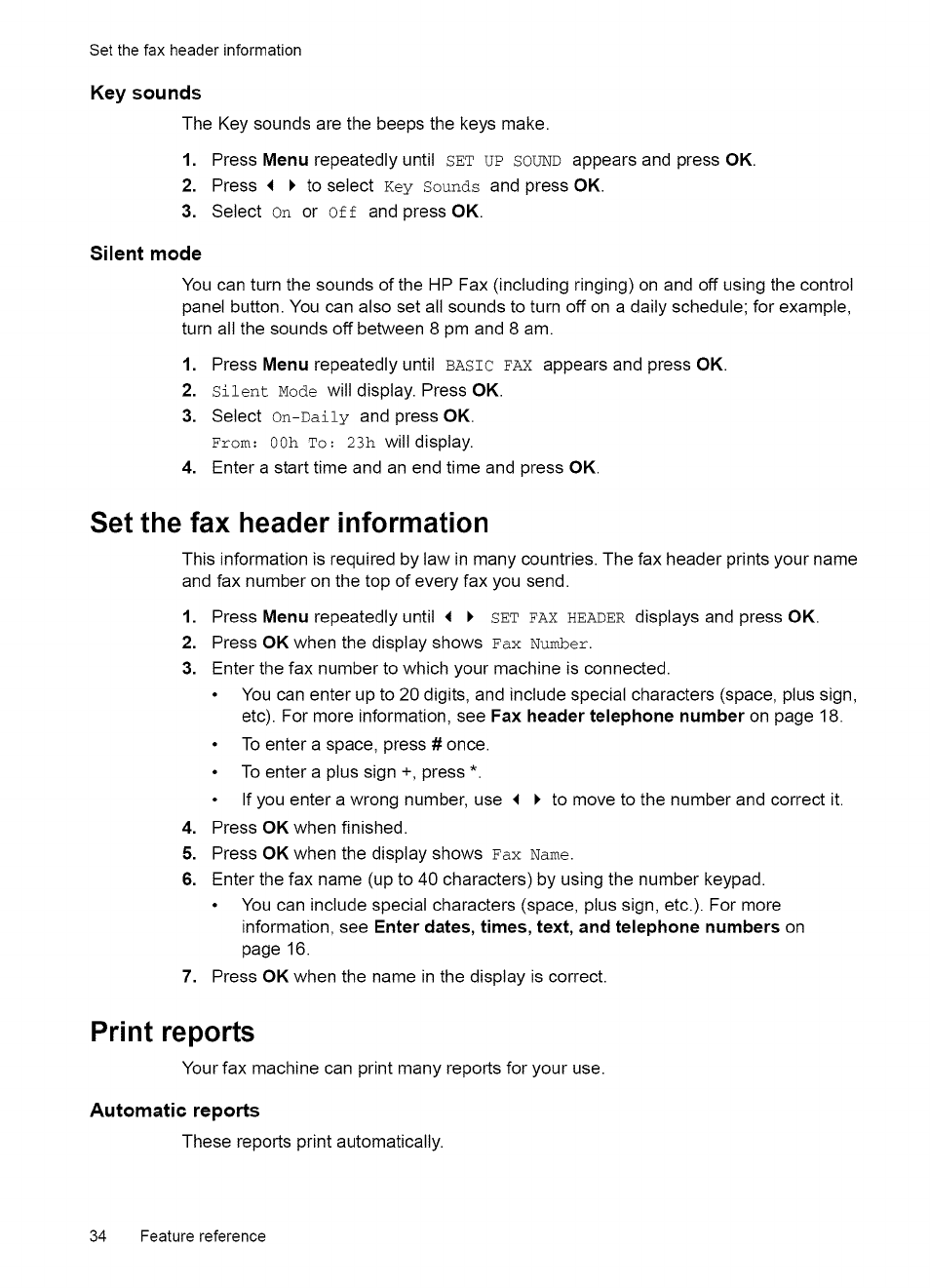 Feature reference, Set the date and time, Turn on and off sounds | Wakeup sounds, Alarm sounds | HP 2140 User Manual | Page 37 / 70