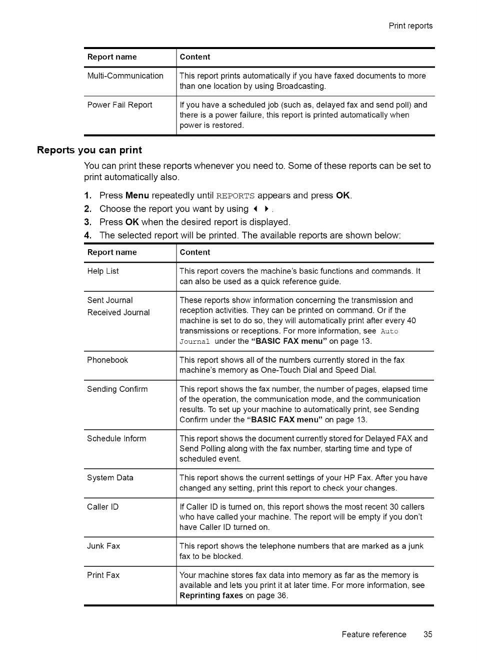 Silent mode, Set the fax header information, Print reports | Automatic reports | HP 2140 User Manual | Page 38 / 70