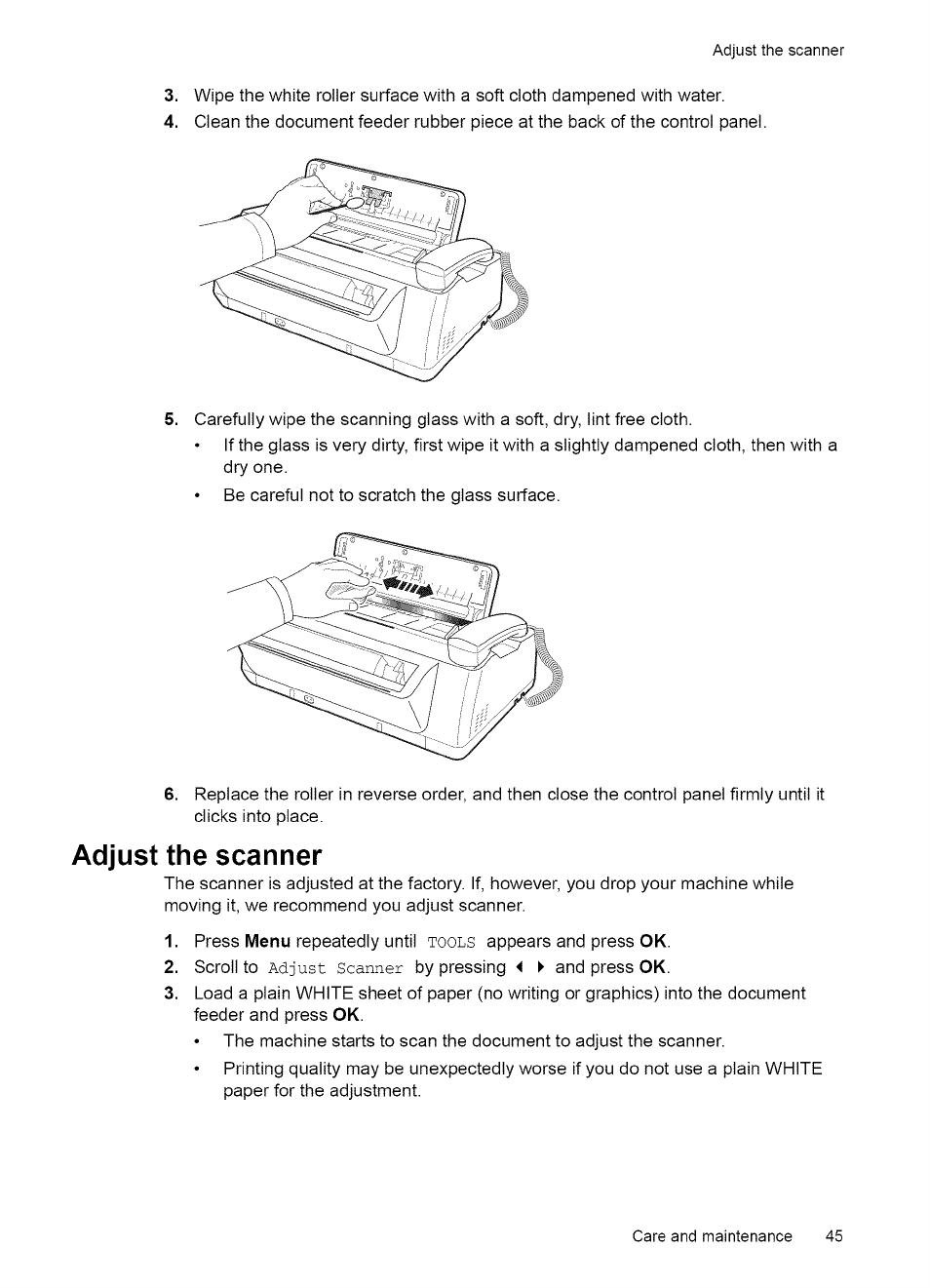 Clean the document scanner area | HP 2140 User Manual | Page 48 / 70