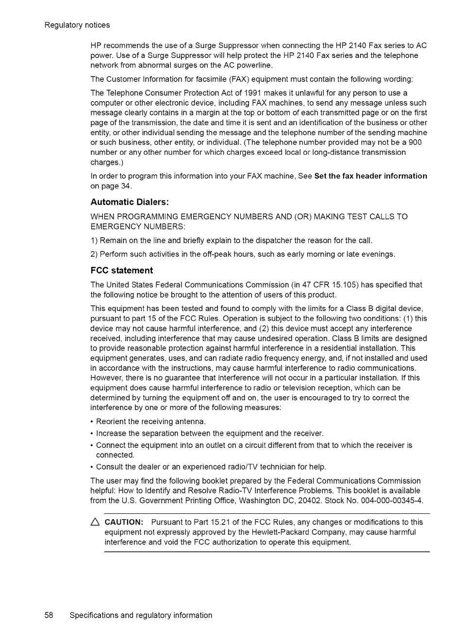 Regulatory notices | HP 2140 User Manual | Page 61 / 70