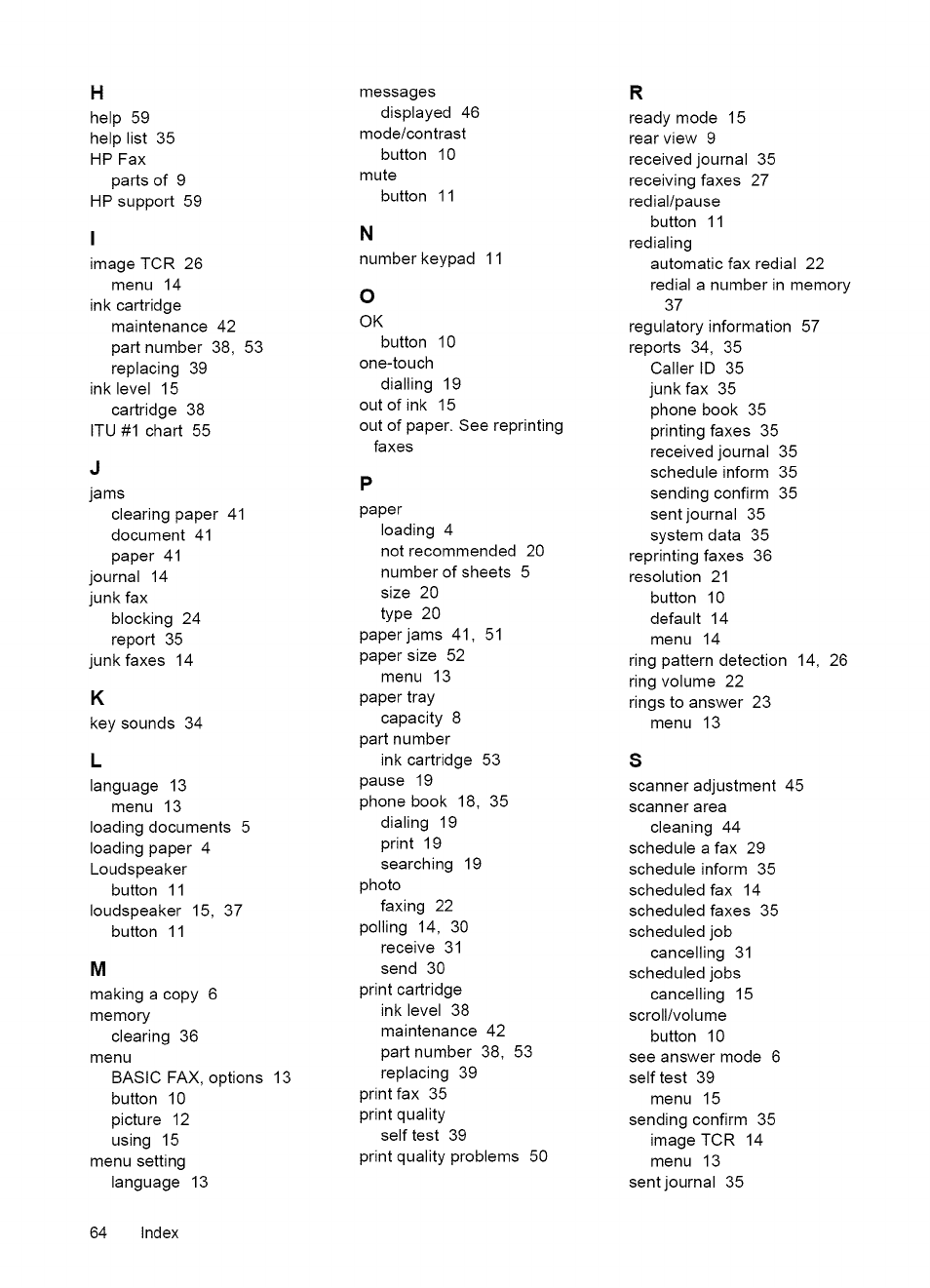 Index | HP 2140 User Manual | Page 67 / 70