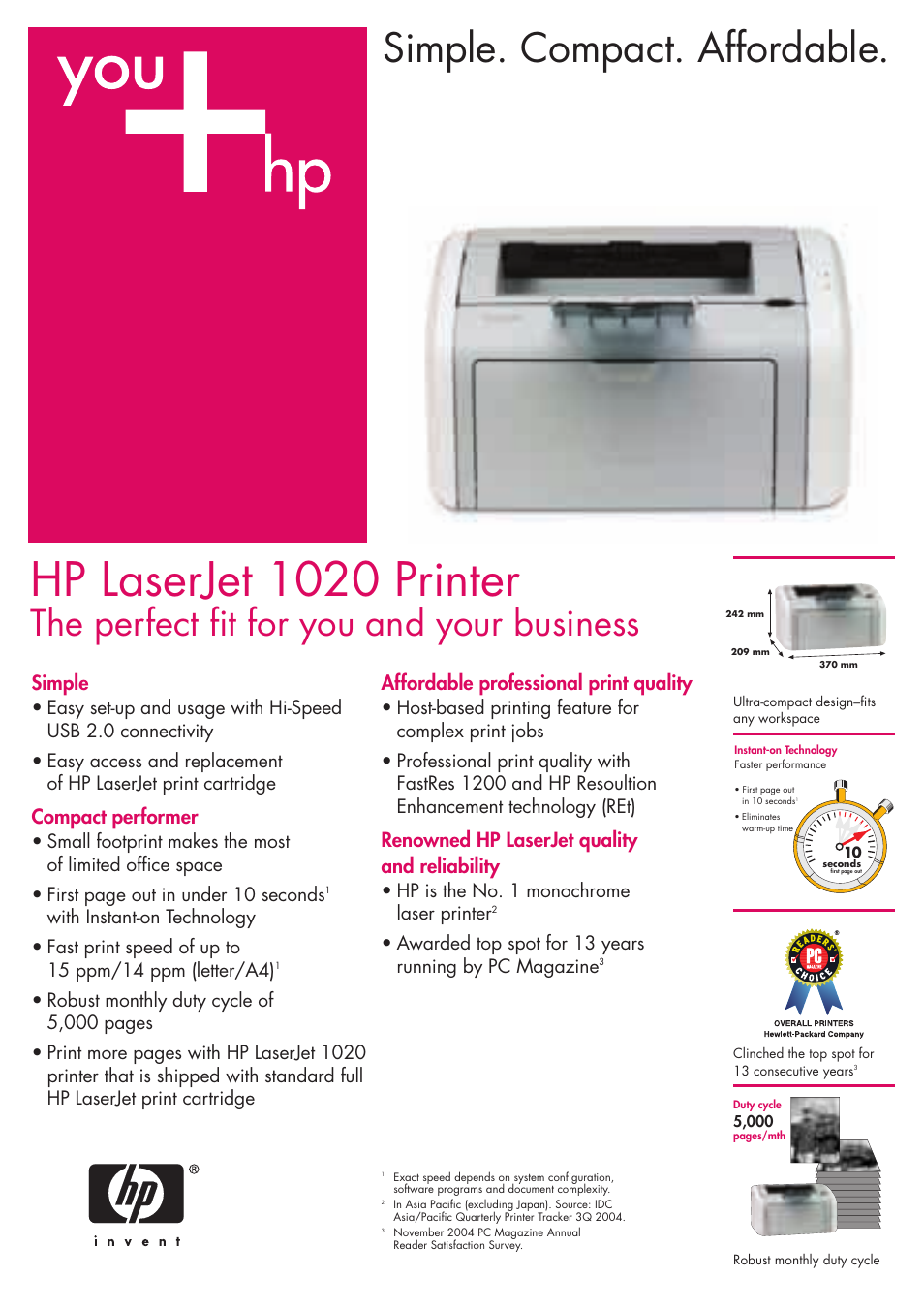 HP 1020 User Manual | 2 pages