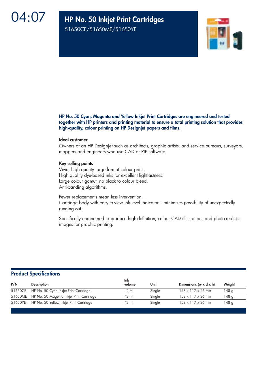 Hp no. 50 inkjet print cartridges | HP 200T User Manual | Page 134 / 174