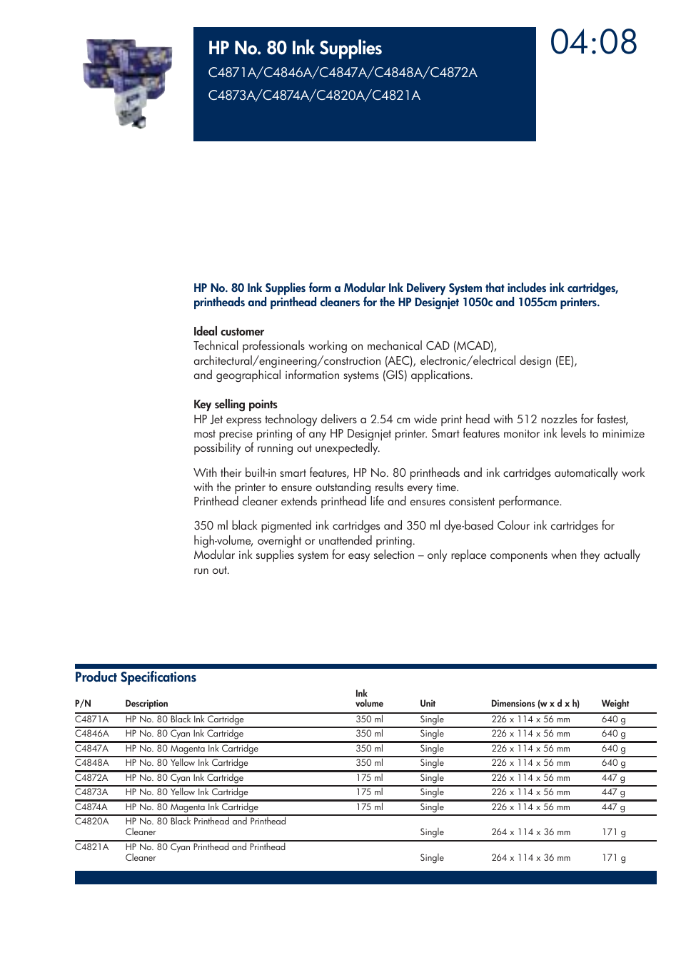 Hp no. 80 ink supplies | HP 200T User Manual | Page 135 / 174