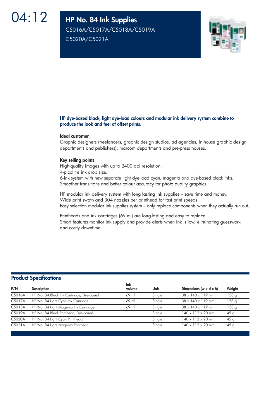 Hp no. 84 ink supplies | HP 200T User Manual | Page 142 / 174