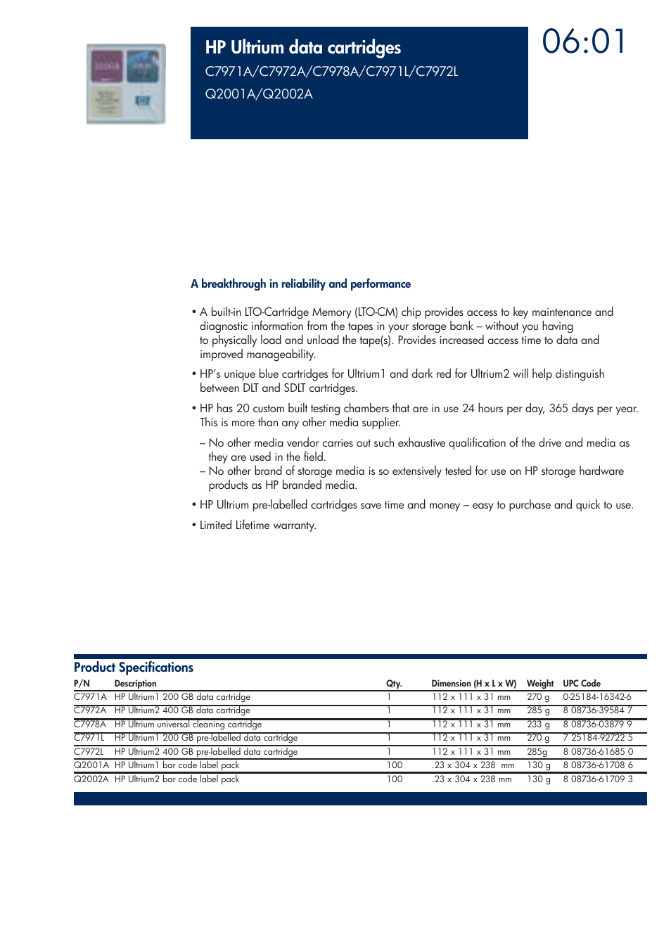 Hp ultrium data cartridges | HP 200T User Manual | Page 163 / 174