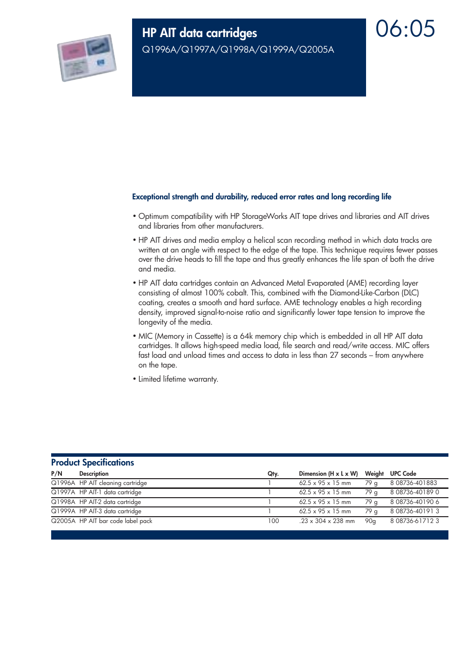 Hp ait data cartridges | HP 200T User Manual | Page 167 / 174