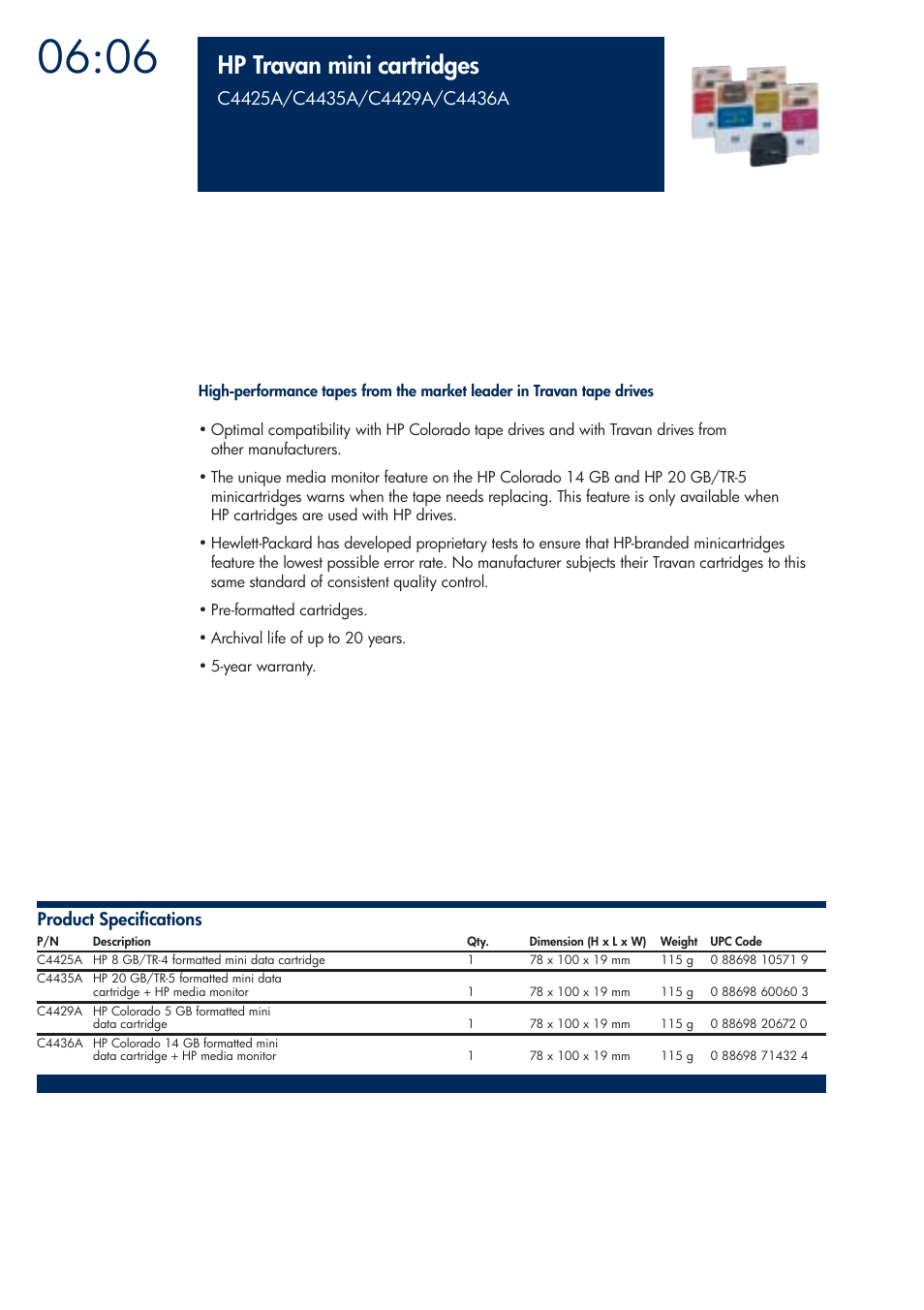 Hp travan mini cartridges | HP 200T User Manual | Page 168 / 174