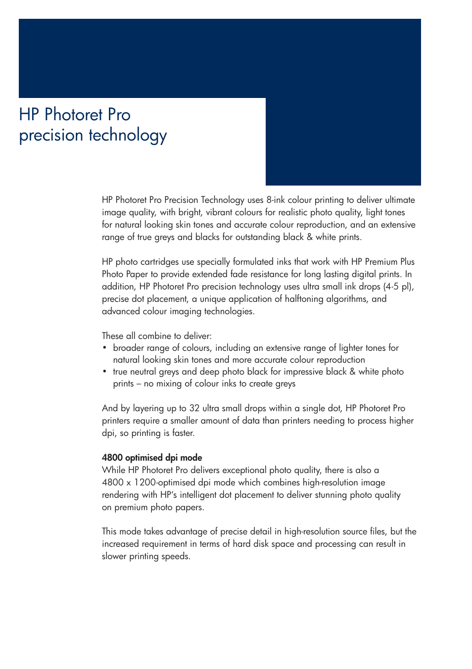 Hp photoret pro precision technology | HP 200T User Manual | Page 54 / 174