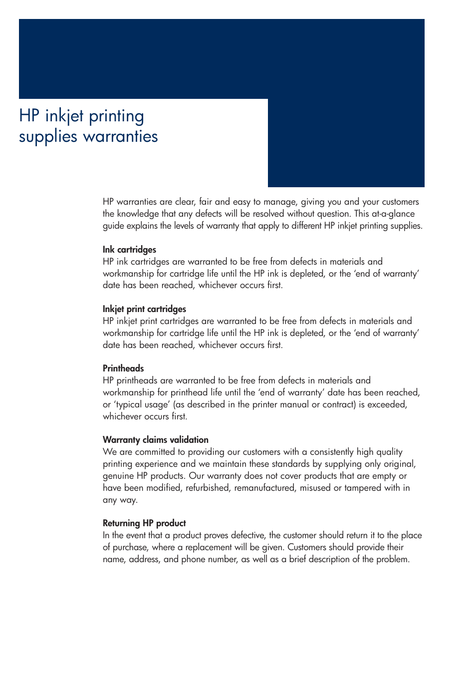 Hp inkjet printing supplies warranties | HP 200T User Manual | Page 56 / 174