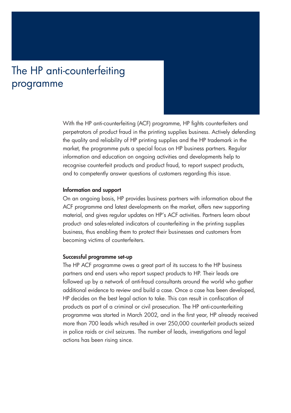 The hp anti-counterfeiting programme | HP 200T User Manual | Page 6 / 174