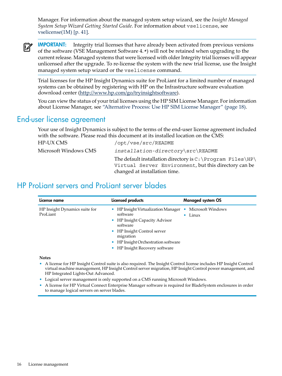 End-user license agreement, Hp proliant servers and proliant server blades | HP INSIGHT DYNAMICS T8671-91017 User Manual | Page 16 / 54