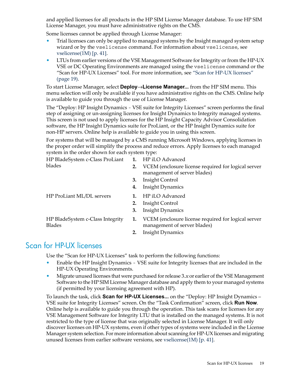 Scan for hp-ux licenses | HP INSIGHT DYNAMICS T8671-91017 User Manual | Page 19 / 54