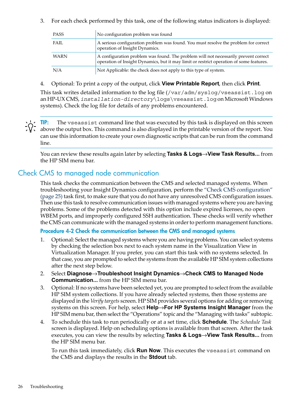 Check cms to managed node communication, Check | HP INSIGHT DYNAMICS T8671-91017 User Manual | Page 26 / 54