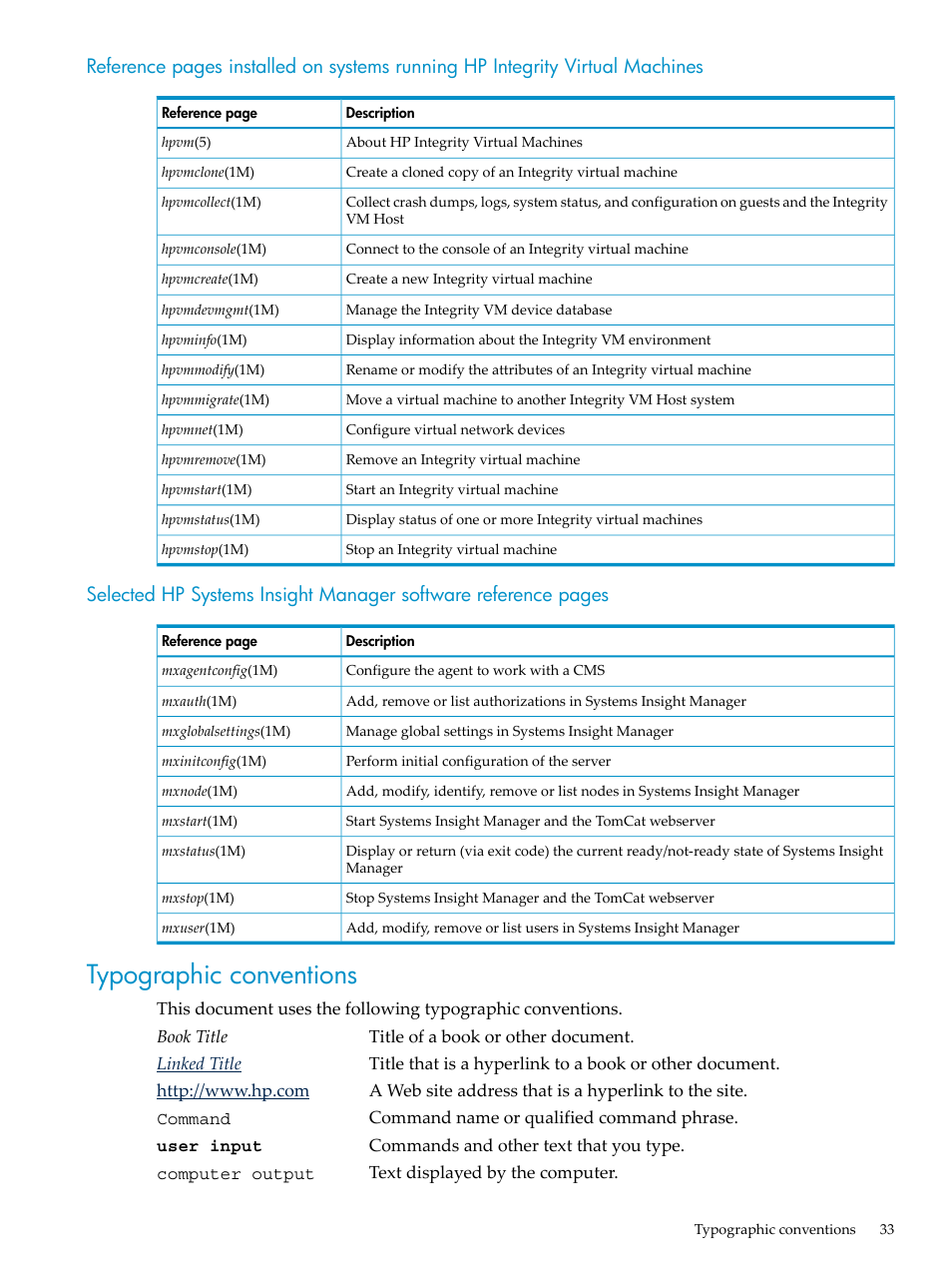Typographic conventions | HP INSIGHT DYNAMICS T8671-91017 User Manual | Page 33 / 54