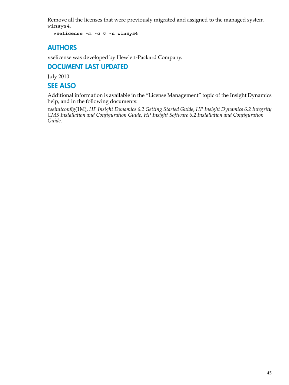 Authors, Document last updated, See also | HP INSIGHT DYNAMICS T8671-91017 User Manual | Page 45 / 54