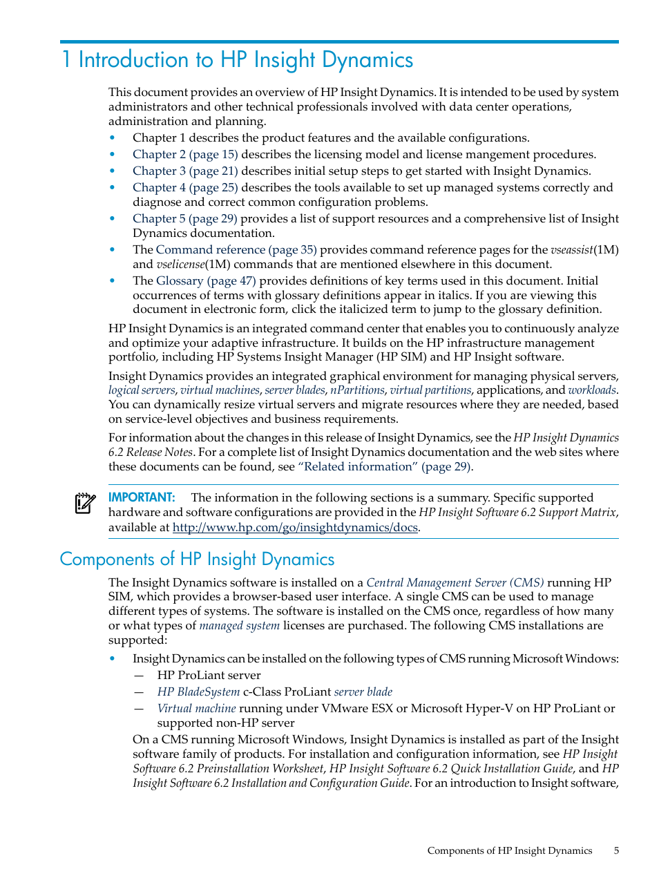 1 introduction to hp insight dynamics, Components of hp insight dynamics | HP INSIGHT DYNAMICS T8671-91017 User Manual | Page 5 / 54