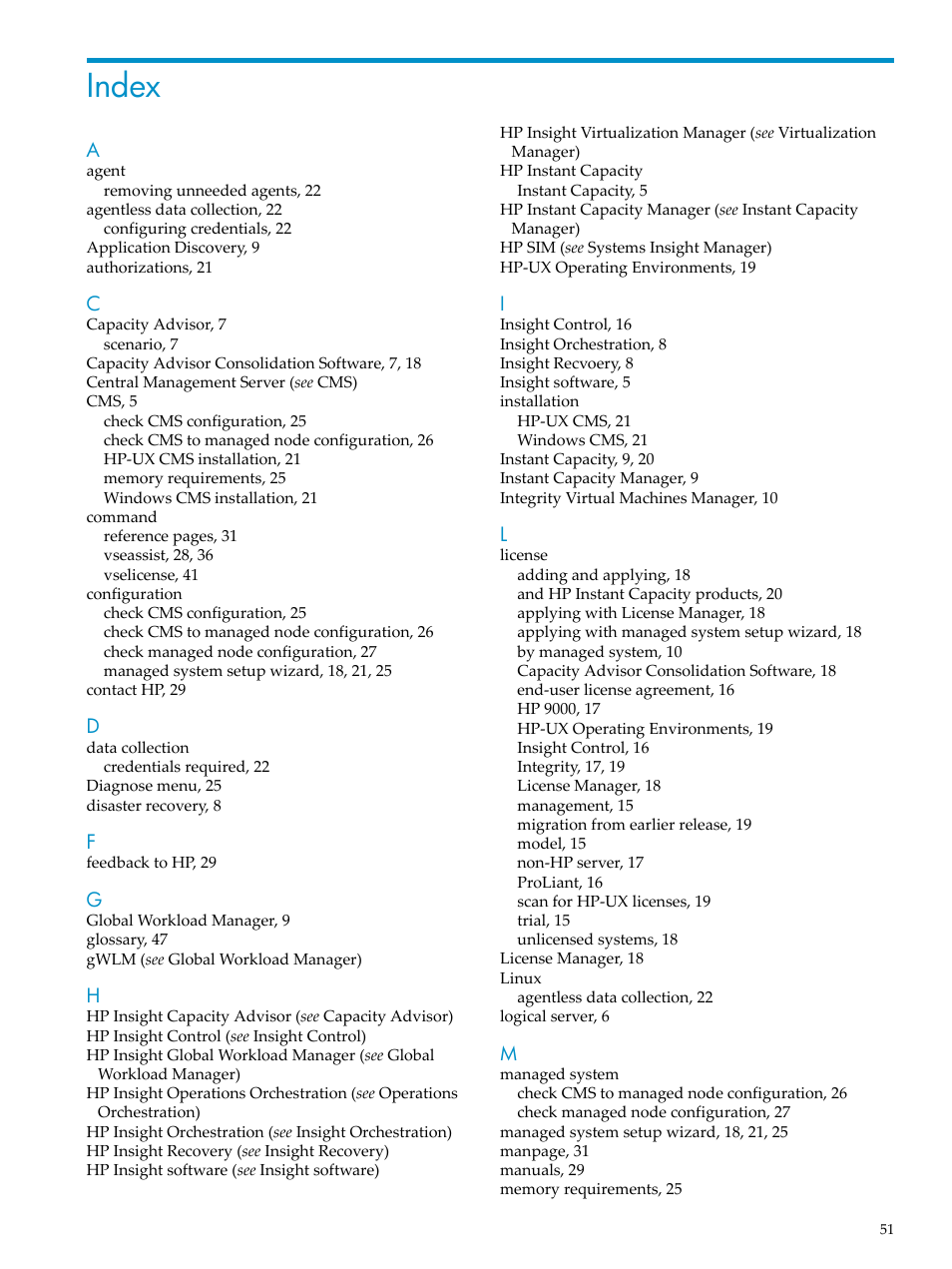 Index | HP INSIGHT DYNAMICS T8671-91017 User Manual | Page 51 / 54