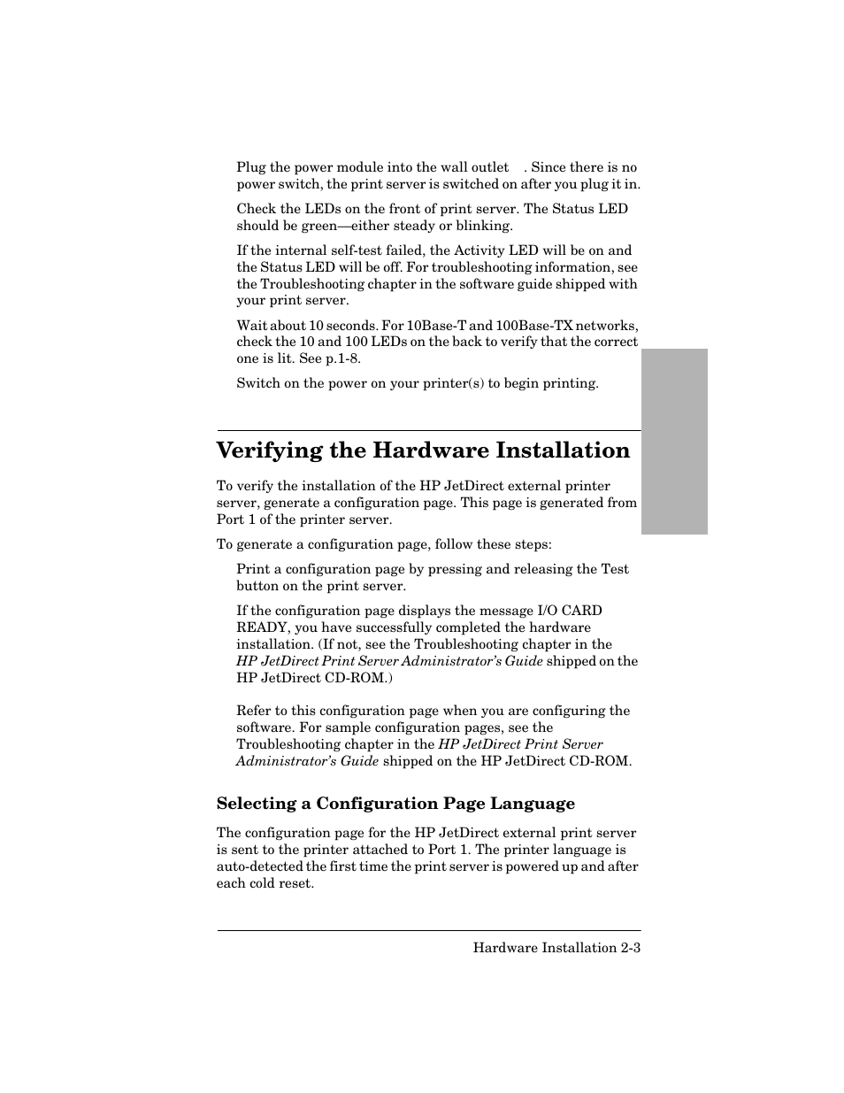 Verifying the hardware installation, Verifying the hardware installation -3 | HP 170X User Manual | Page 19 / 30