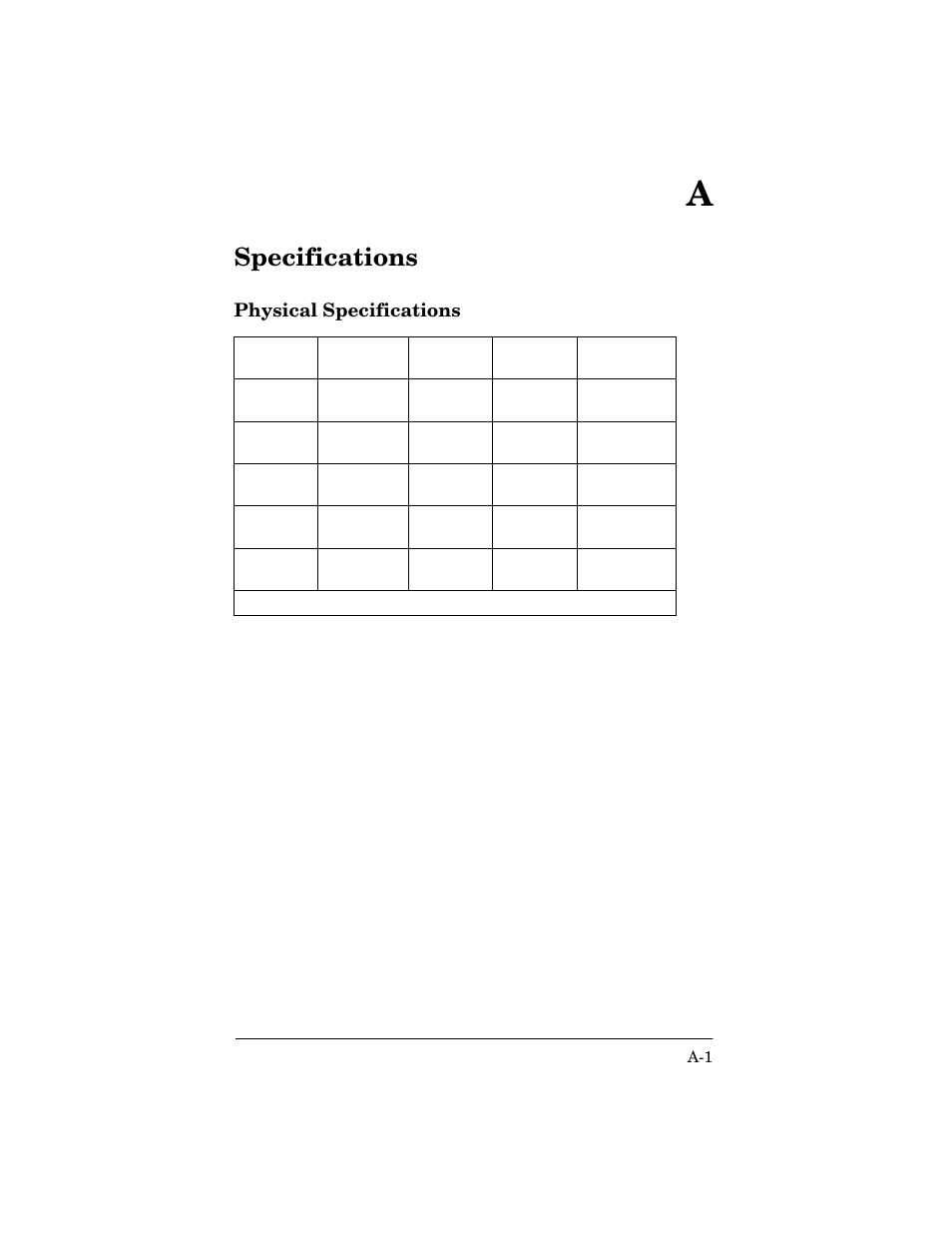 Specifications, Physical specifications, A specifications | HP 170X User Manual | Page 21 / 30