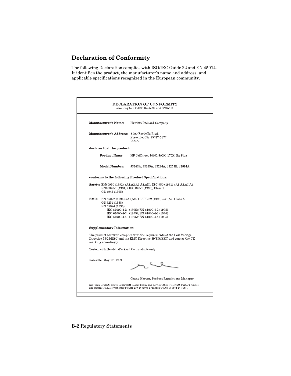 Declaration of conformity | HP 170X User Manual | Page 26 / 30