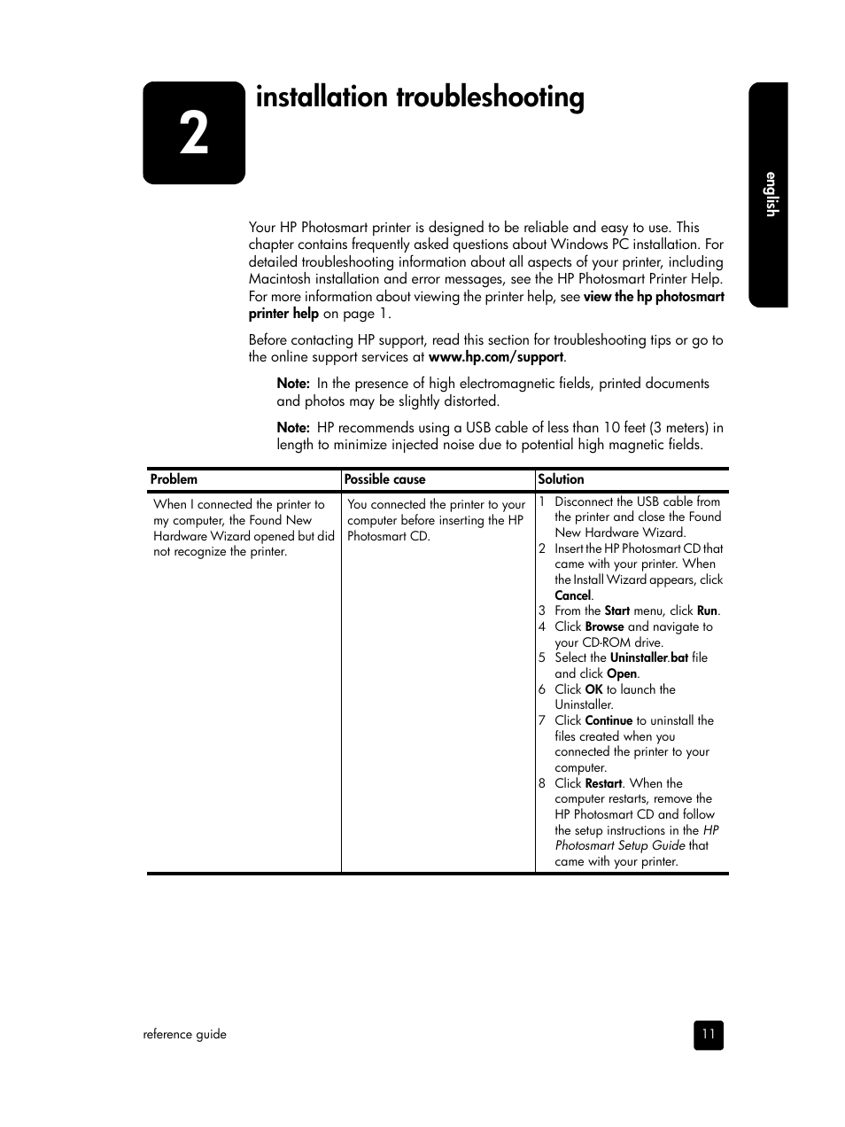 Installation troubleshooting | HP PHOTOSMART 7900 User Manual | Page 13 / 28