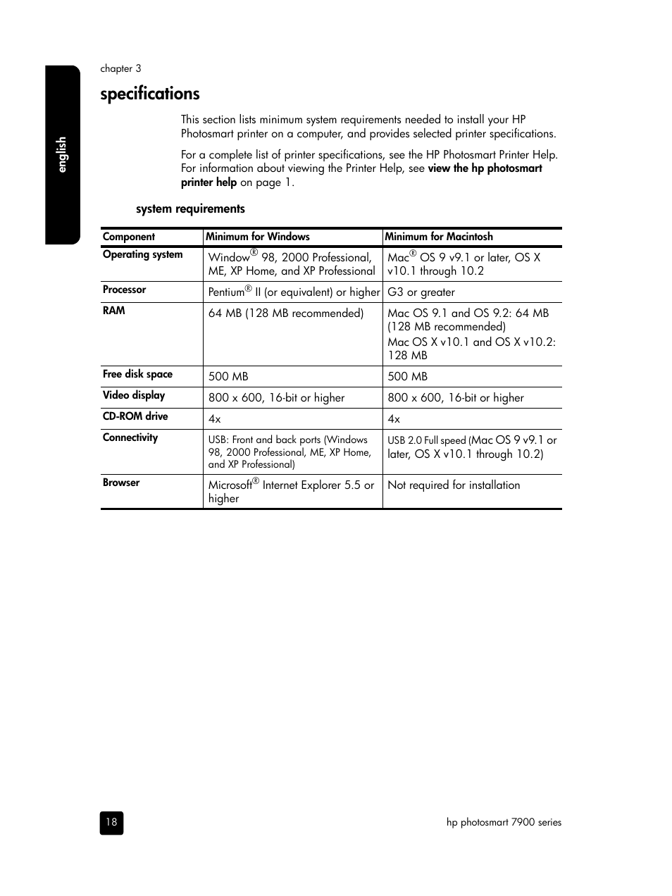 Specifications | HP PHOTOSMART 7900 User Manual | Page 20 / 28