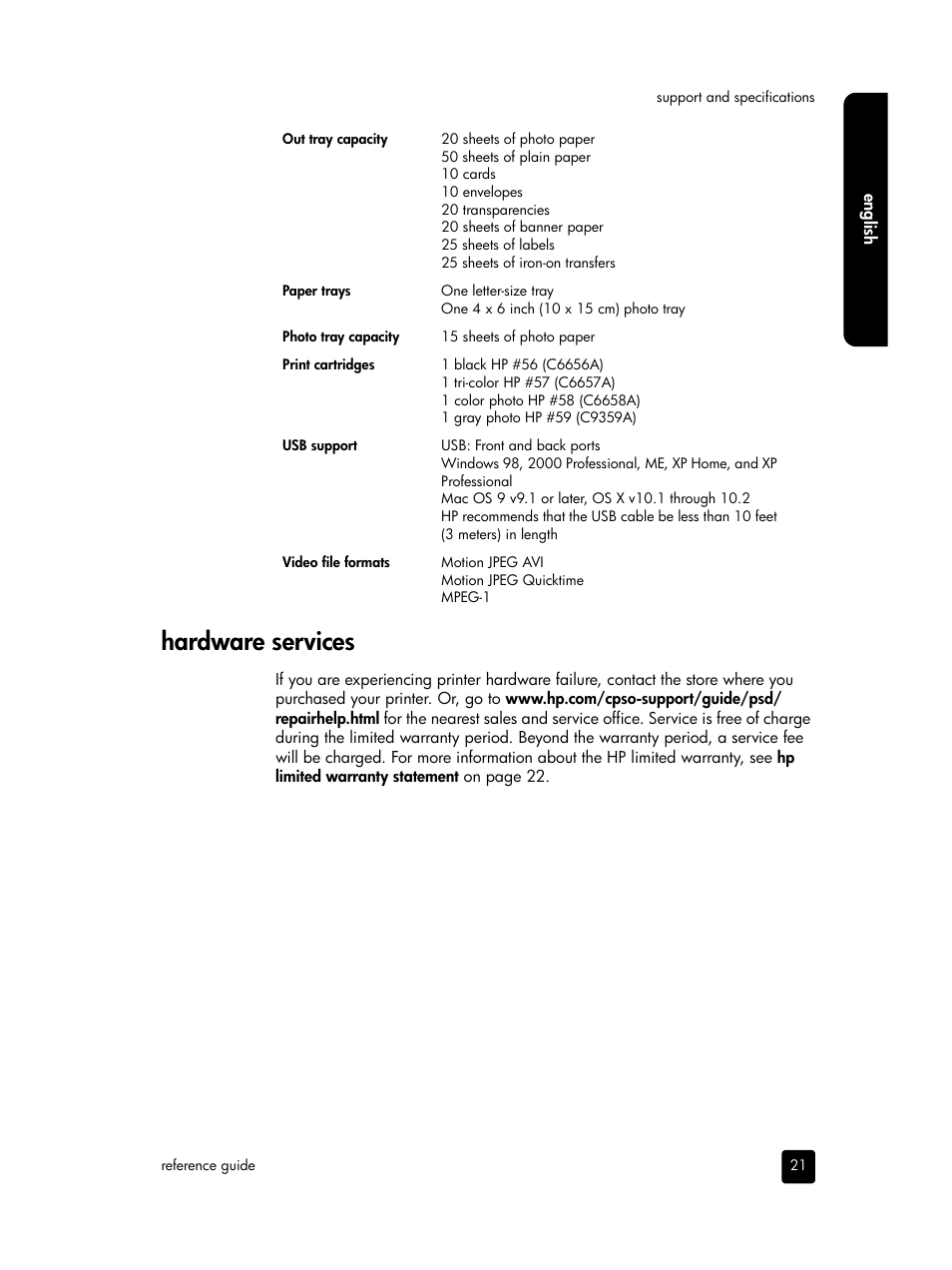 Hardware services | HP PHOTOSMART 7900 User Manual | Page 23 / 28