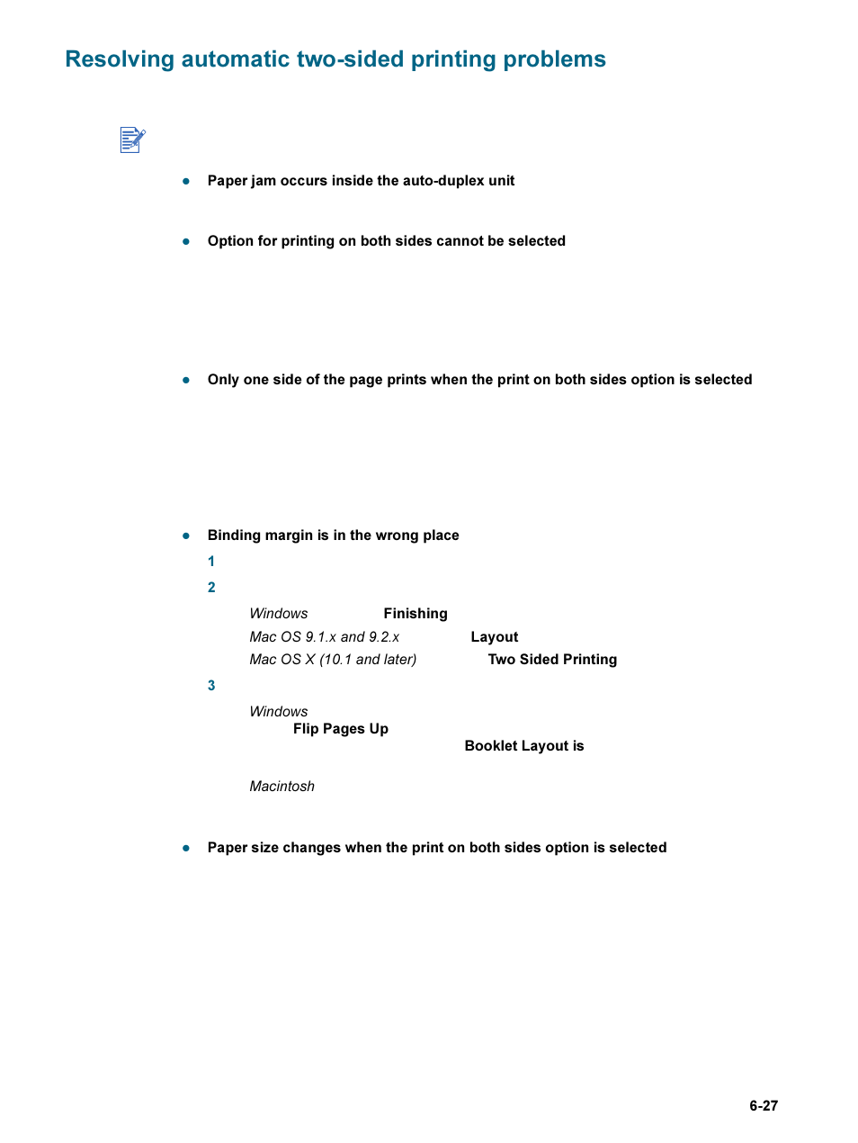 Resolving automatic two-sided printing problems | HP 9600 Series User Manual | Page 102 / 123