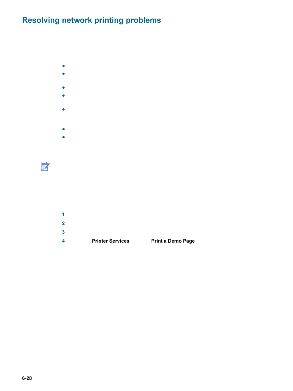 Resolving network printing problems, Resolving network printing problems -28 | HP 9600 Series User Manual | Page 103 / 123