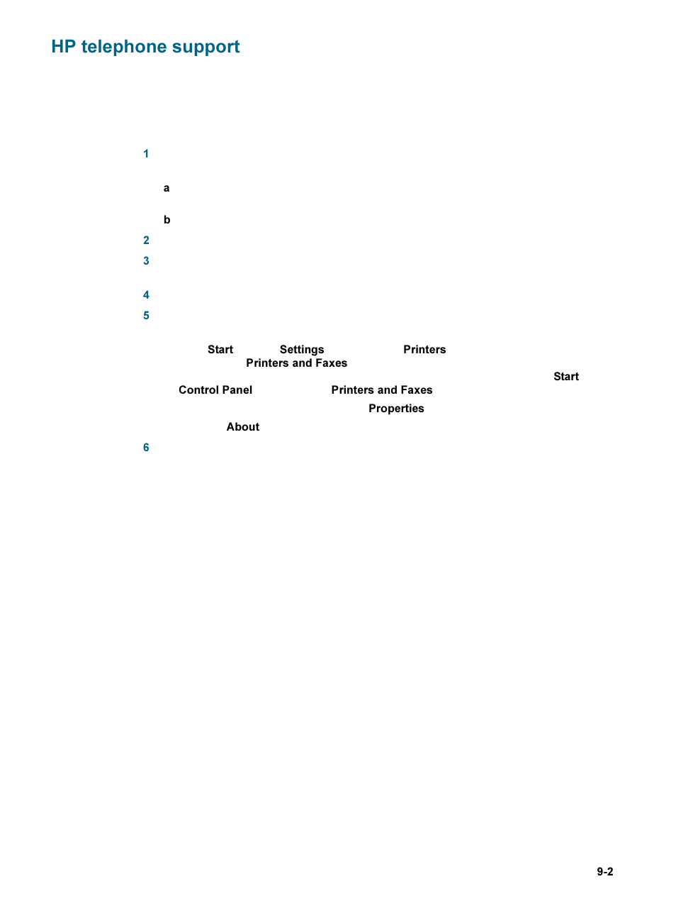 Hp telephone support, Hp telephone support -2 | HP 9600 Series User Manual | Page 114 / 123