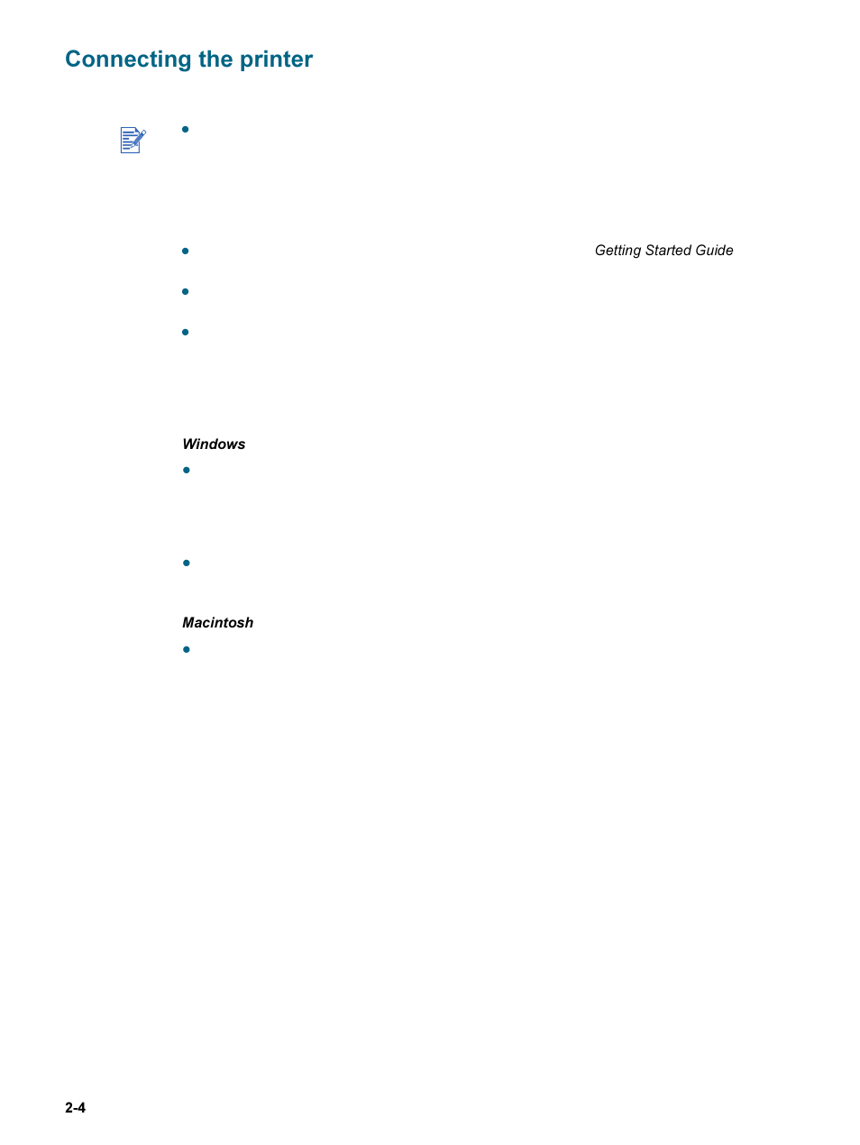 Connecting the printer, Connecting the printer -4 | HP 9600 Series User Manual | Page 13 / 123