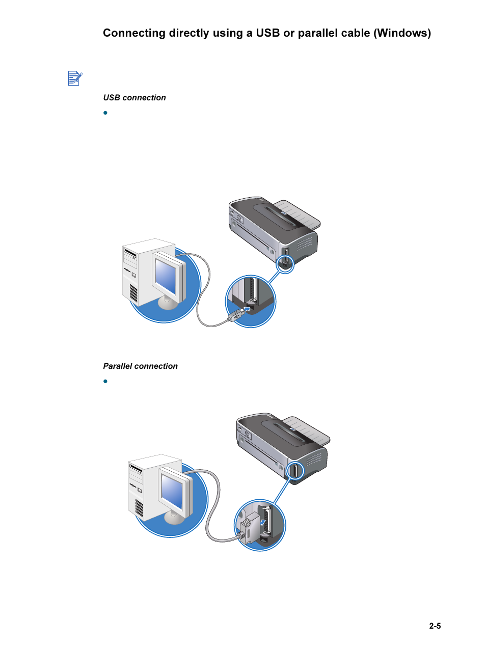 Connecting directly, Using a usb or parallel cable (windows) | HP 9600 Series User Manual | Page 14 / 123