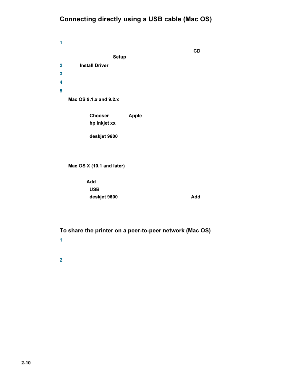 Connecting directly using a usb cable (mac os), Connecting directly using a usb cable (mac os) -10, Connecting directly using a usb | Cable (mac os) | HP 9600 Series User Manual | Page 19 / 123