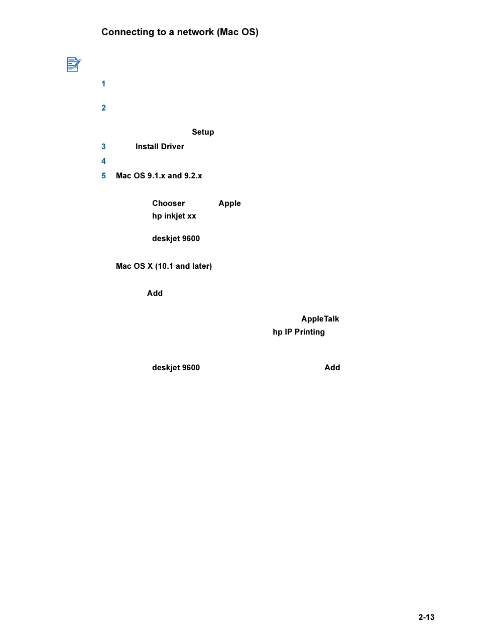 Connecting to a network (mac os), Connecting to a network (mac os) -13 | HP 9600 Series User Manual | Page 22 / 123