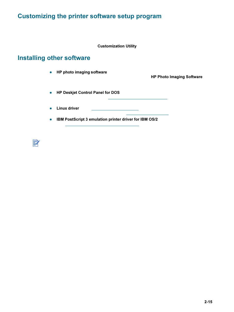 Customizing the printer software setup program, Installing other software | HP 9600 Series User Manual | Page 24 / 123