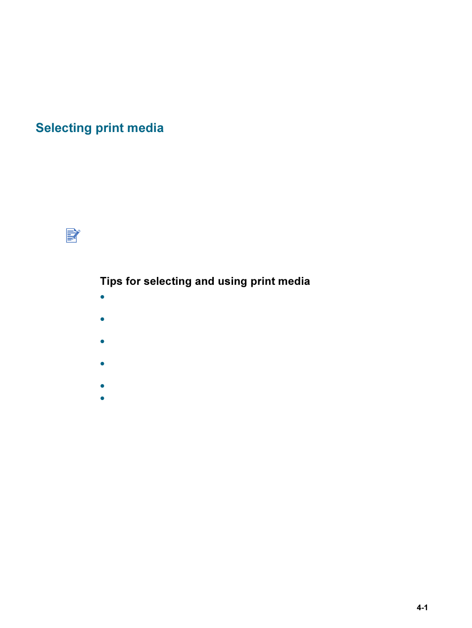 Printing and loading media, Selecting print media, Tips for selecting and using print media | Selecting print media -1, Tips for selecting and using print media -1 | HP 9600 Series User Manual | Page 34 / 123