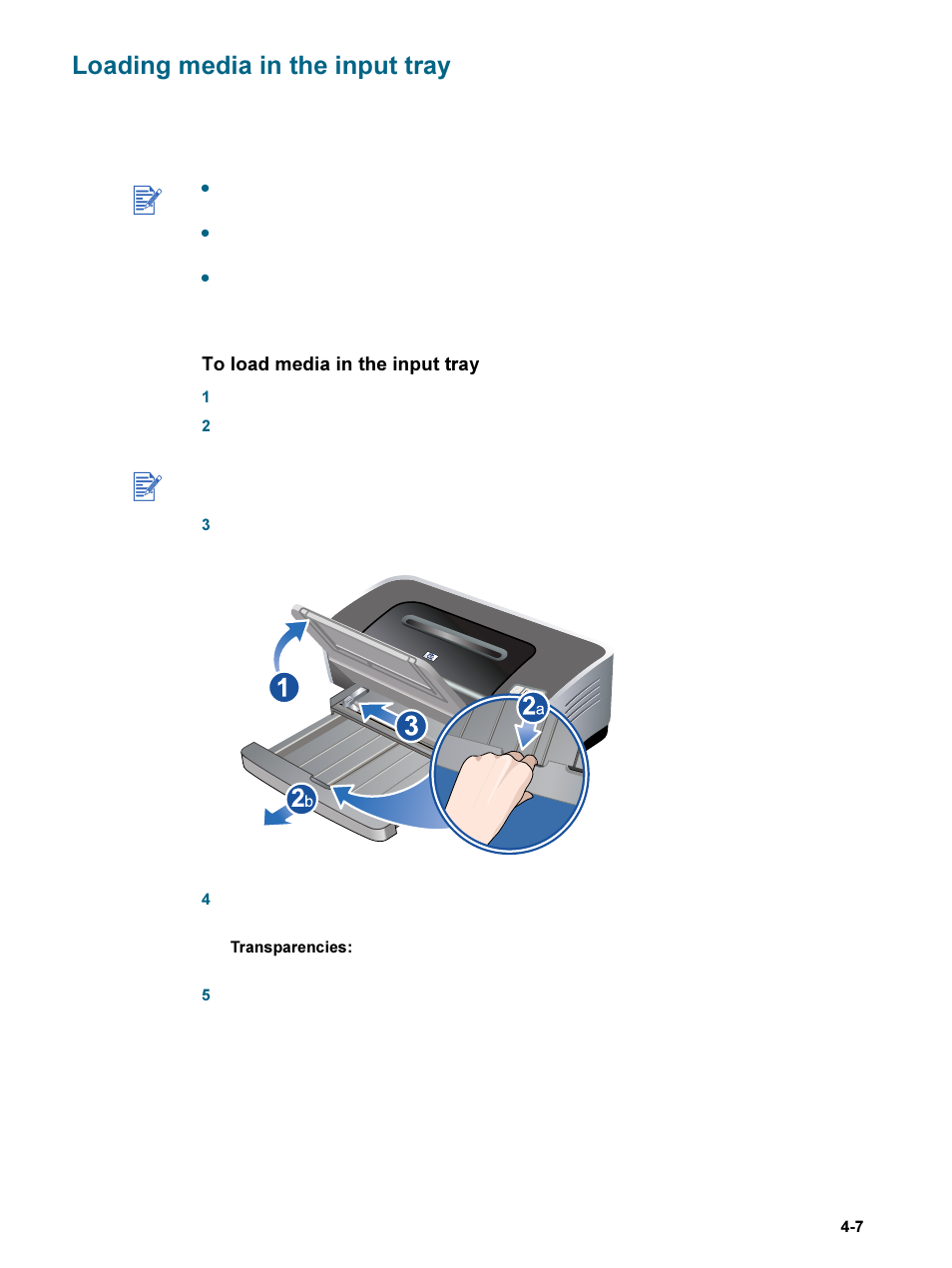 Loading media in the input tray, Loading media in the input tray -7 | HP 9600 Series User Manual | Page 40 / 123