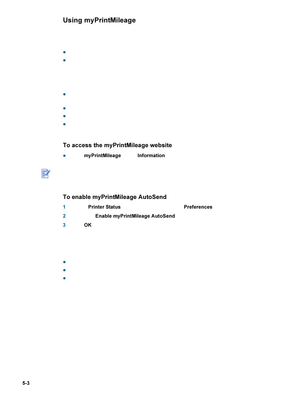 Using myprintmileage, To access the myprintmileage website, To enable myprintmileage autosend | Using myprintmileage -3 | HP 9600 Series User Manual | Page 73 / 123