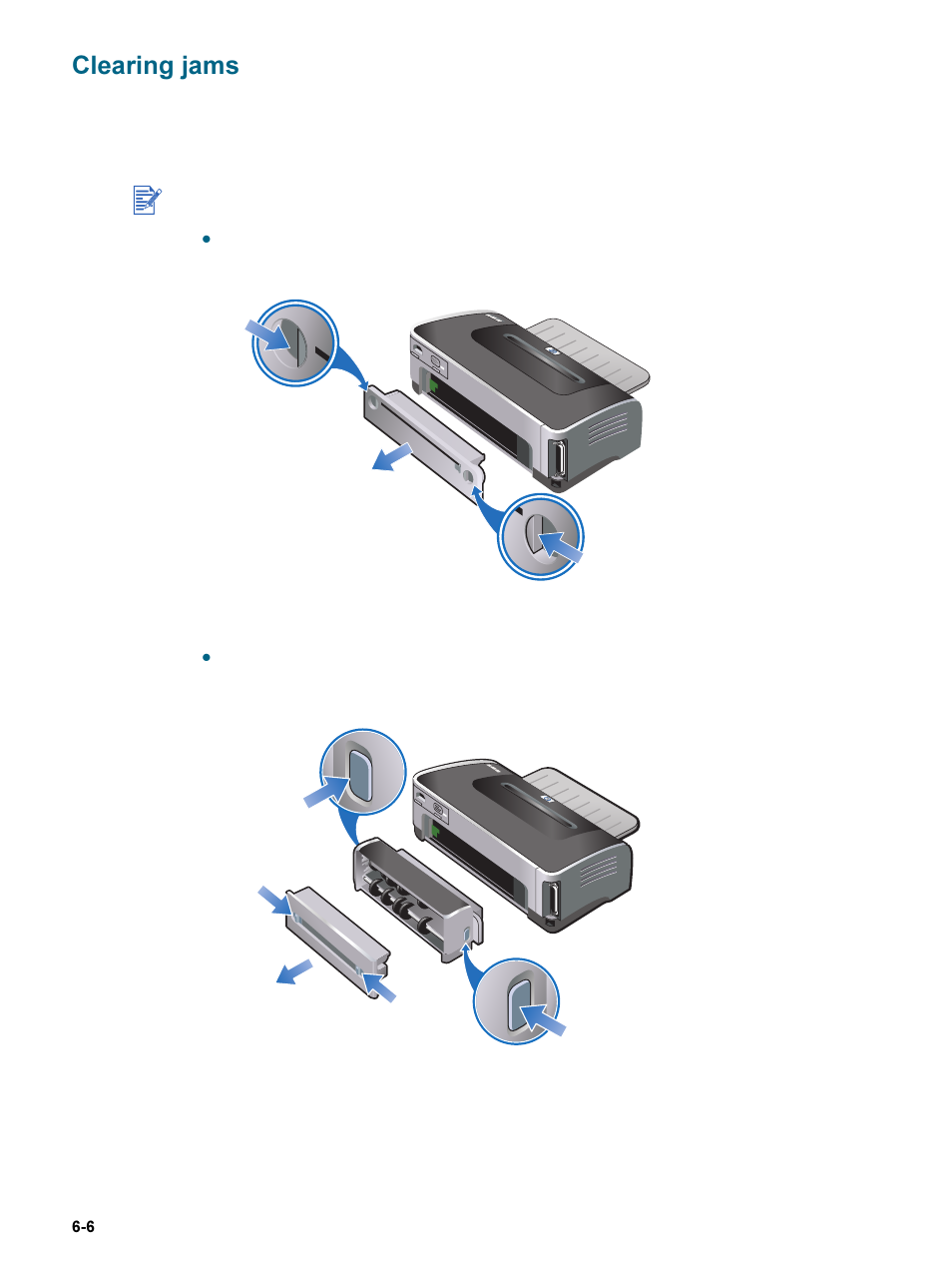 Clearing jams, Clearing jams -6 | HP 9600 Series User Manual | Page 81 / 123