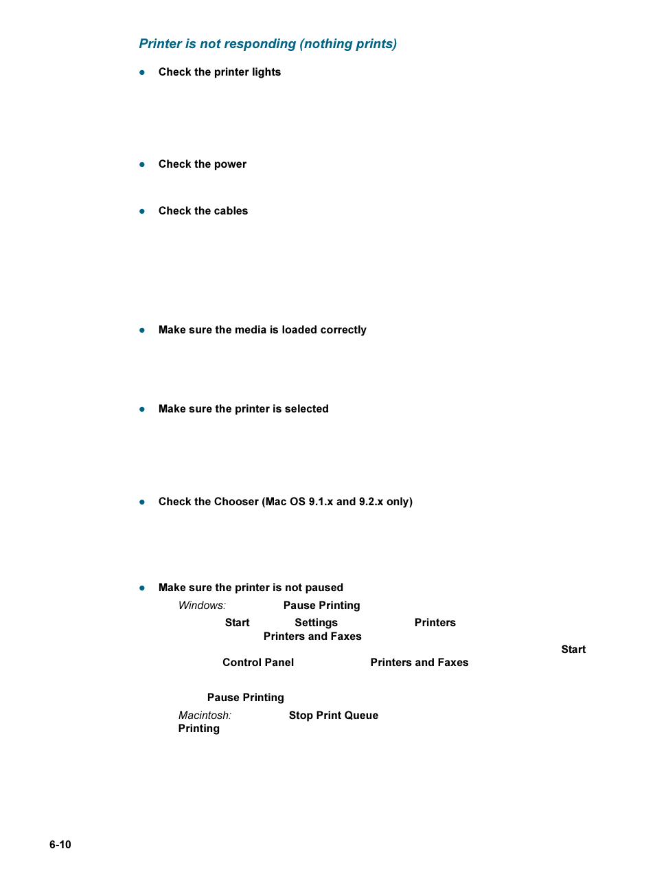 Printer is not responding (nothing prints), Printer is not responding (nothing prints) -10 | HP 9600 Series User Manual | Page 85 / 123