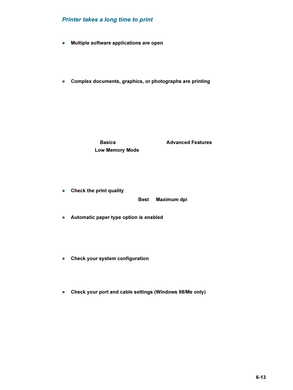 Printer takes a long time to print, Printer takes a long time to print -13 | HP 9600 Series User Manual | Page 88 / 123