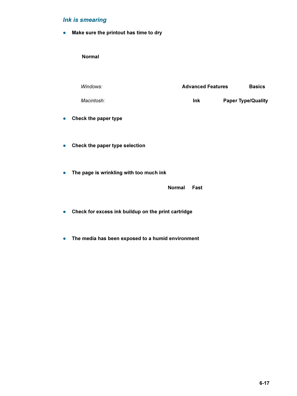 Ink is smearing, Ink is smearing -17 | HP 9600 Series User Manual | Page 92 / 123