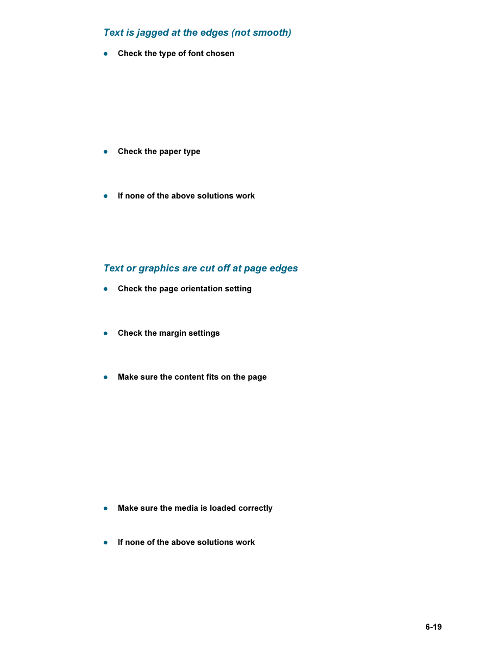 Text is jagged at the edges (not smooth), Text or graphics are cut off at page edges | HP 9600 Series User Manual | Page 94 / 123