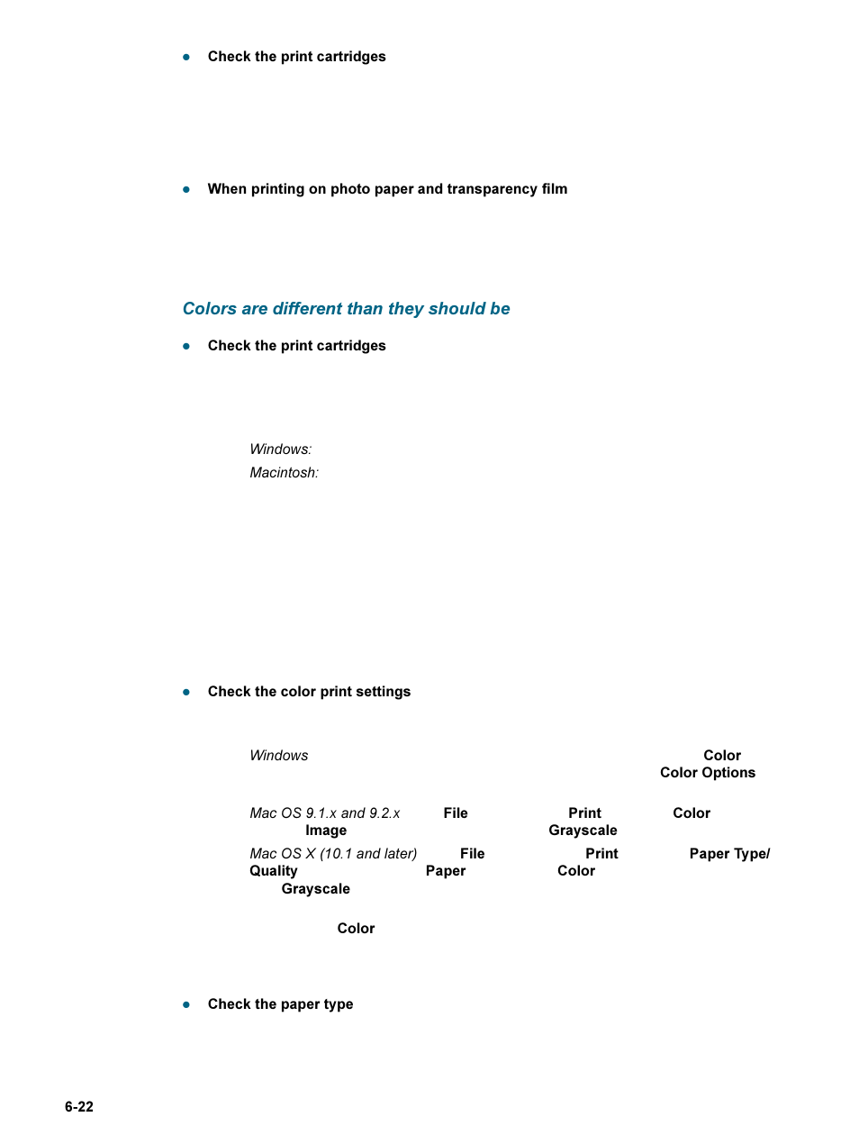 Colors are different than they should be, Colors are different than they should be -22 | HP 9600 Series User Manual | Page 97 / 123