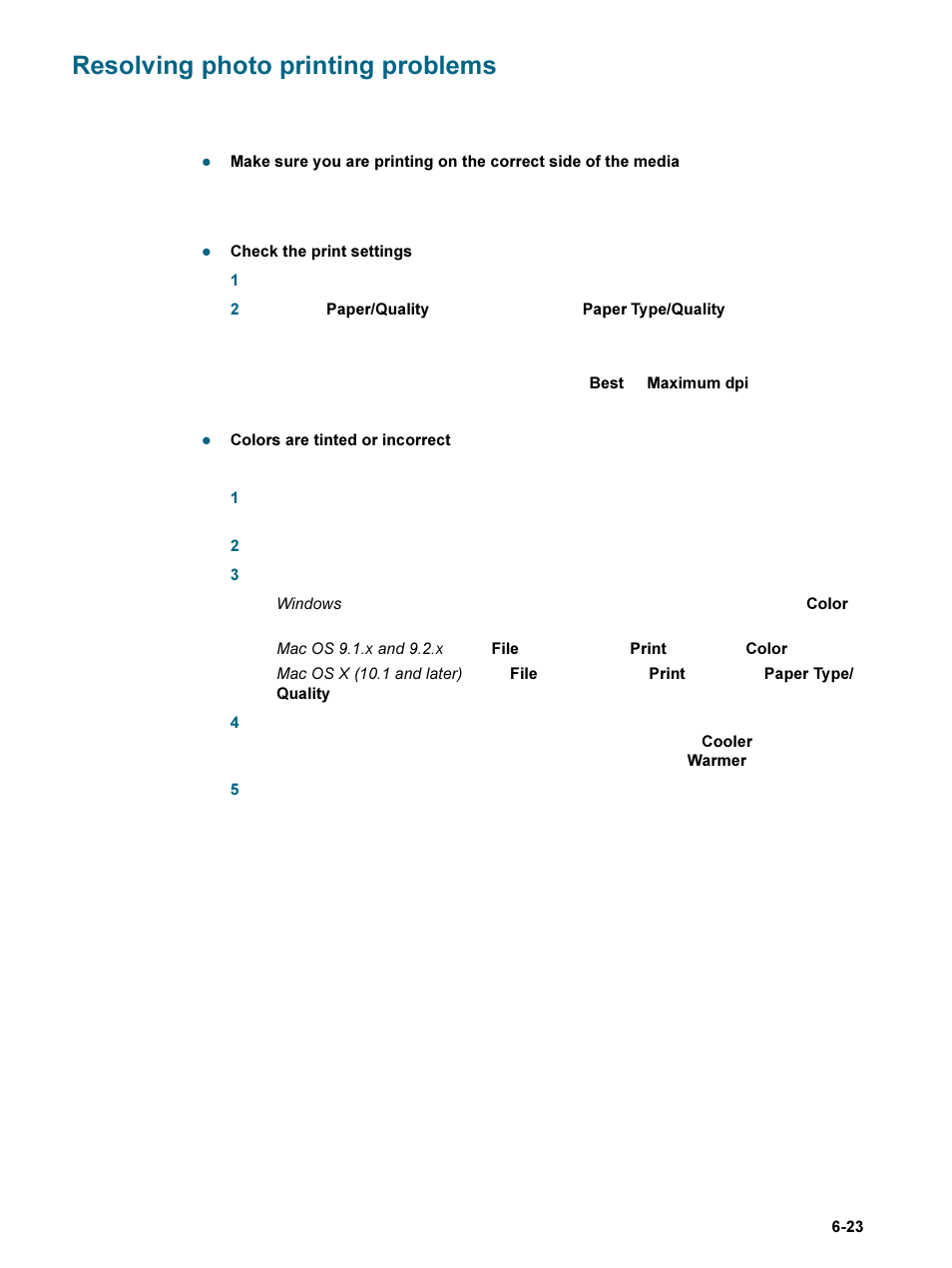 Resolving photo printing problems, Resolving photo printing problems -23 | HP 9600 Series User Manual | Page 98 / 123