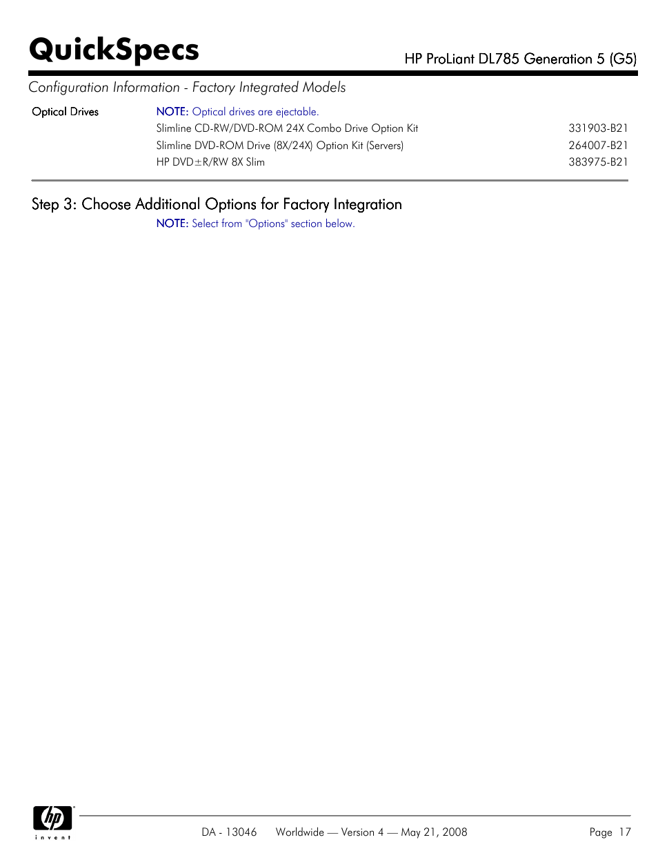 Quickspecs | HP ProLiant DL785 User Manual | Page 17 / 42