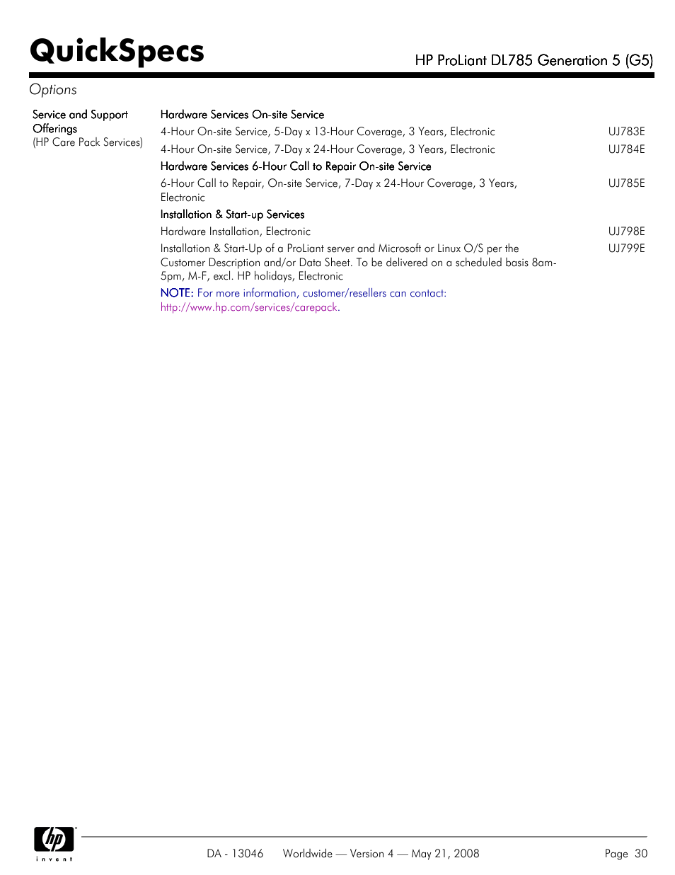 Quickspecs | HP ProLiant DL785 User Manual | Page 30 / 42
