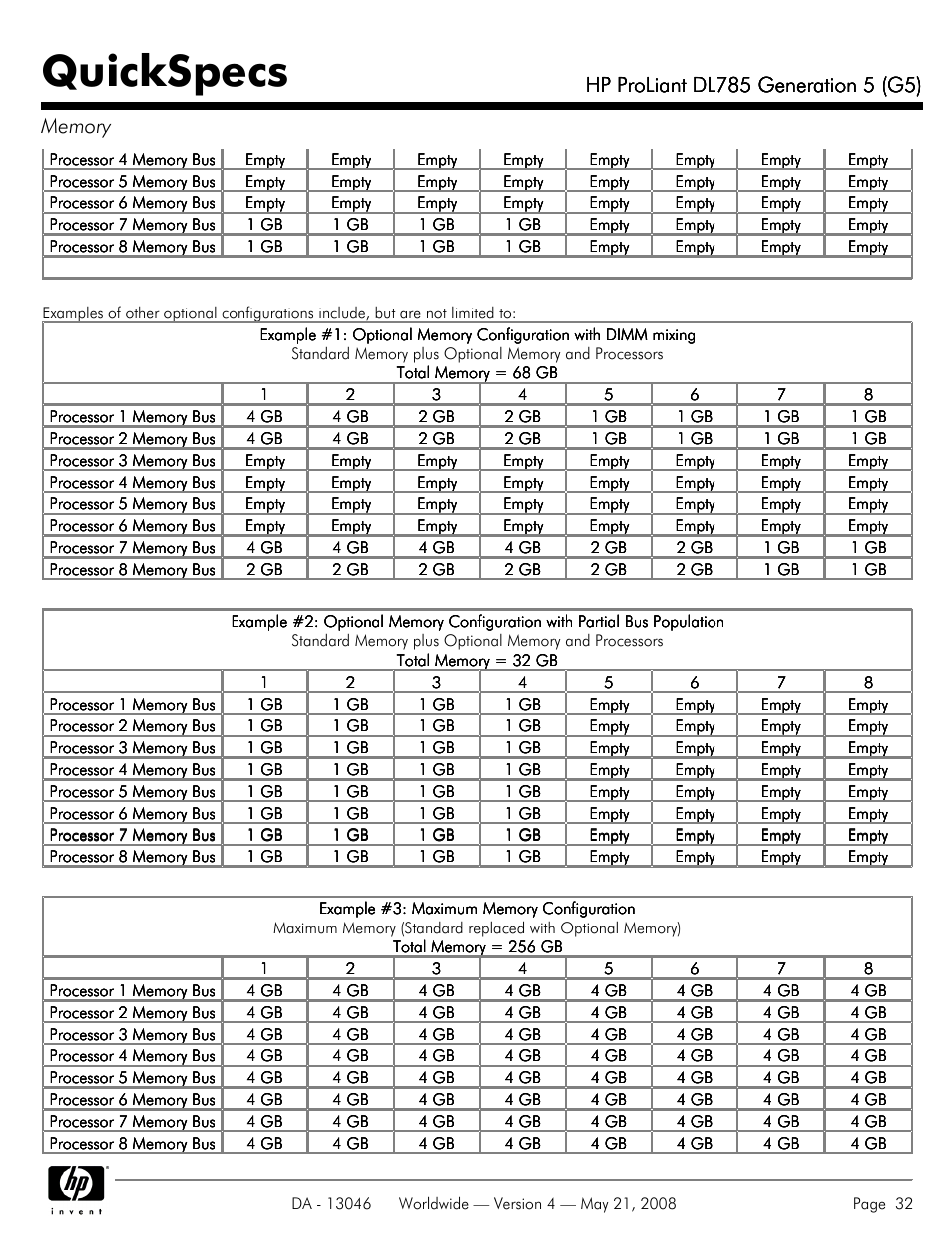 Quickspecs | HP ProLiant DL785 User Manual | Page 32 / 42